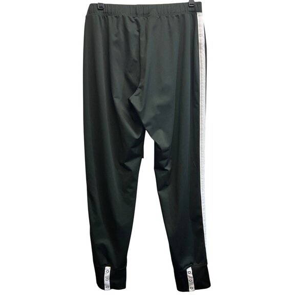 Asics Mens Black Track Pants With White Stripe Large with Cuff Snaps - Picture 2 of 6